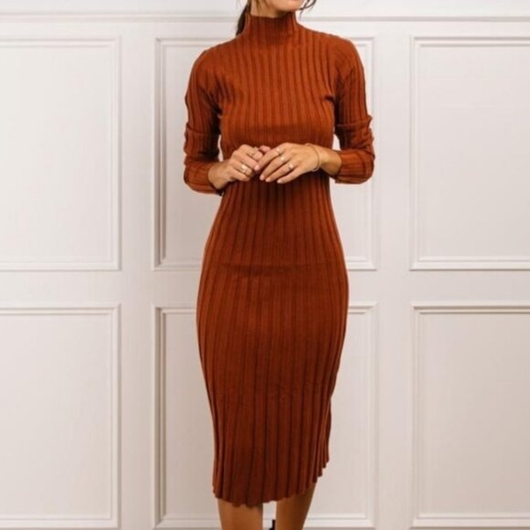 Bohme Rust Ribbed Mock Neck Mirian Sweater Long-Sleeve Light Weight Size Large - Picture 1 of 14